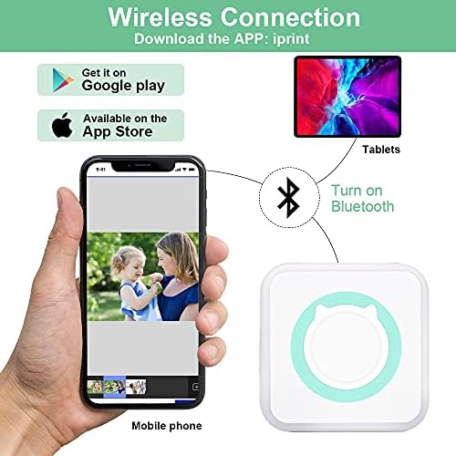 icyant Mini Pocket Printer Wireless Inkless Pocket Printer Mini Label Printer with Thermal Paper/Self-Adhesive Thermal Paper Portable Thermal Photo Memo Note Printer for IOS/Android Smartphone (Blue)