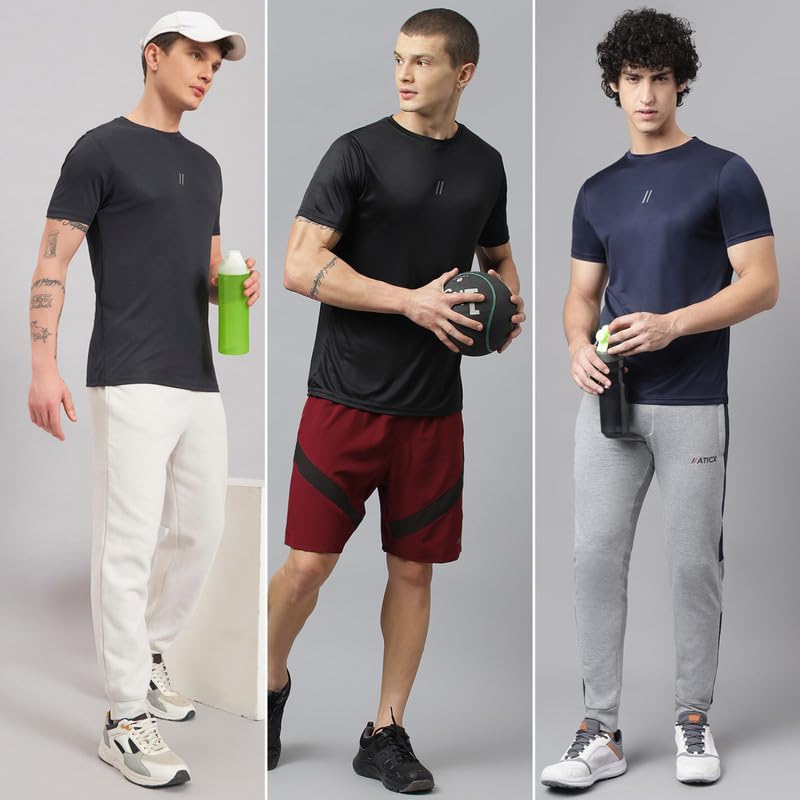 Image of ATICX Slim Fit Polyester Sports T-Shirt for Men - Round Neck Quick Dry Fit Half Sleeve Breathable Stylish Gym & Workout Tee - Lightweight Running Cycling Football Swimming Training Sportswear Top