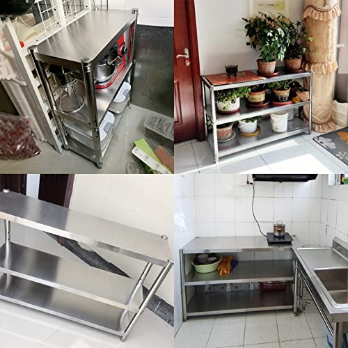 Scaffale regolabile in altezza in acciaio inox – Scaffale a 3 ripiani per cucina, ufficio, Ga – impermeabile e tavolo da lavoro nizer