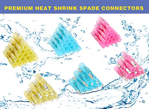 Haisstronica 260Pcs Heat Shrink Spade Connectors&Heat Shrink Bullet Connectors Kit-Awg 22-10 Quick Disconnect Wire Connectors-Female And Male Spade Bullet Terminlas(3Colors) #TOP3