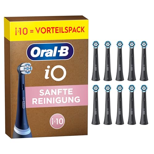 Oral-B iO Aufsteckbürsten Sanfte Reinigung Schwarz 10 Stück - Original Zahnbürstenaufsatz für Elektrische Zahnbürste Zahnbürstenköpfe für Empfindliches Zahnfleisch Und Zähne