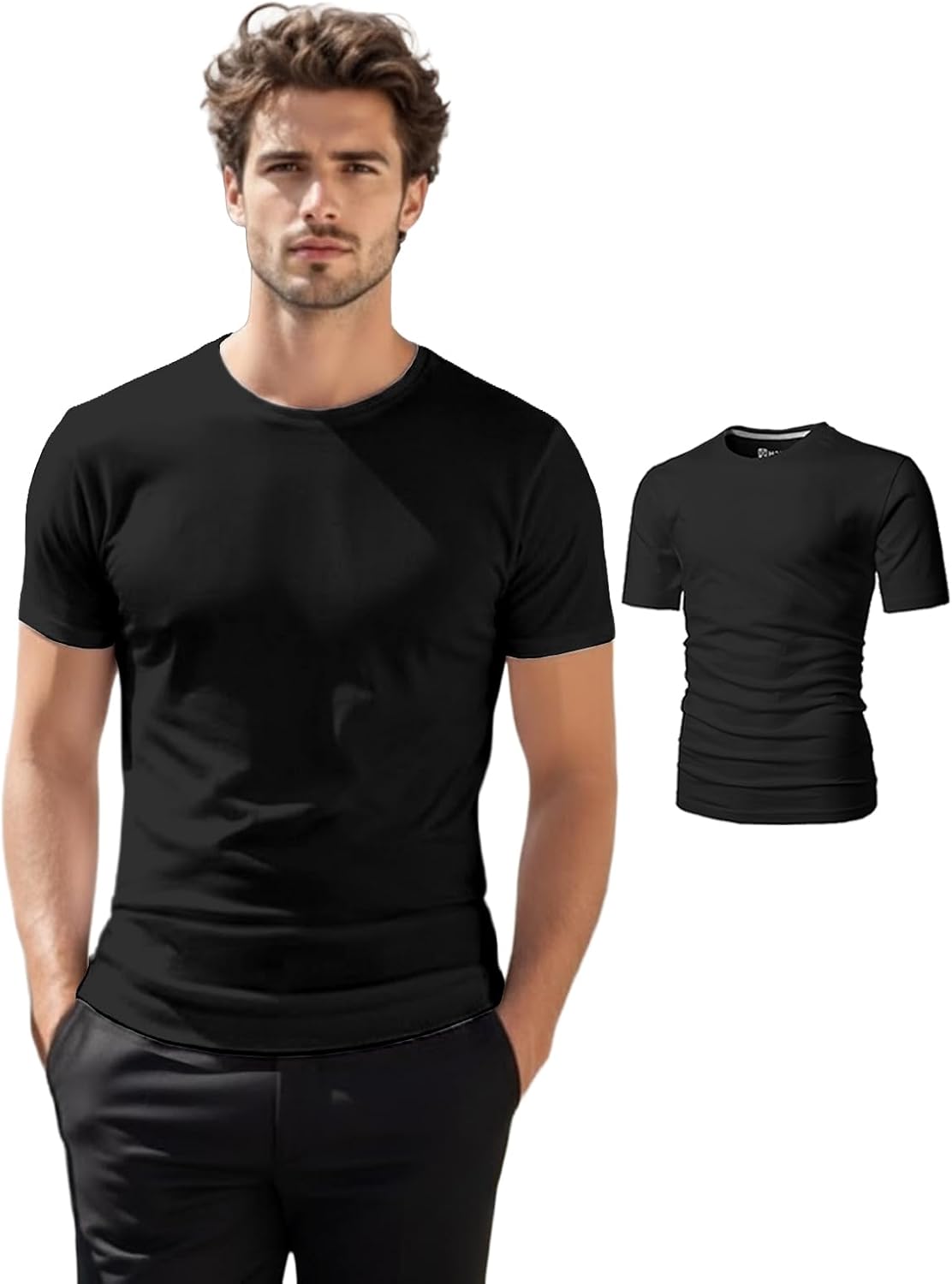 H2H Mens T-Shirts - Plain Novelty Slim Short Sleeve Cotton Blend (V Neck/Crew Neck) Multipack Size XS to 3XL