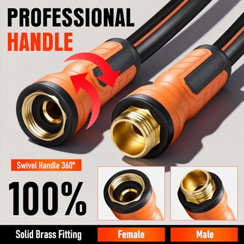 Image of Garden Hose 100 ft x 5 /8 inch, Heavy Duty Water Hose, Flexible and Durable, Kink Resistant Lightweight Hybrid Hose, Leakproof Yard Hose with Male to Female Fittings