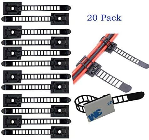 Eiito Wire Clip Cable (pack of 20) Clamp Adjustable Self-Adhesive Nylon Cable Multipurpose Cable Tie Mount for wire management