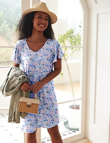 Image of Ekouaer 2 Pack Nightgowns for Women Short Sleeve Nightshirt Soft Sleepdress