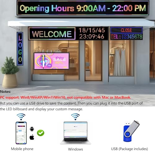 Image of Outdoor P10 LED Scrolling Programmable Sign 77 inchx14 inch, Bright High Visibility Digital Led Signage Displays, Message Signs for Business, Restaurant, Window Shop