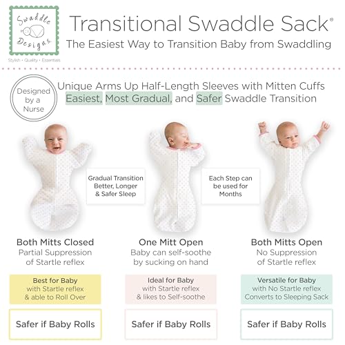 Image of SwaddleDesigns Transitional Swaddle Sack, Arms Up Half-Length Sleeve & Mitten, Most Gradual Transition Swaddle for Newborn