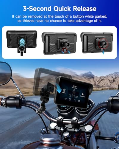 Rimoody Sans Fil Carplay Display Moto, Écran Tactile 5 Pouces, Autoradio Portable pour Moto avec Airplay/Android Cast/Bl