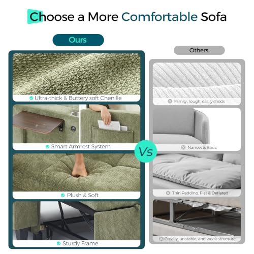Image of LINSY HOME Loveseat Sofa with Storage, Chenille, Green