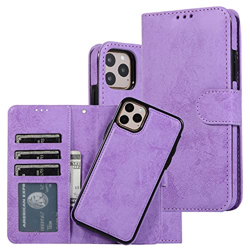Étui portefeuille iPhone XR violet cuir amovible avec porte-carte rabat antichoc
