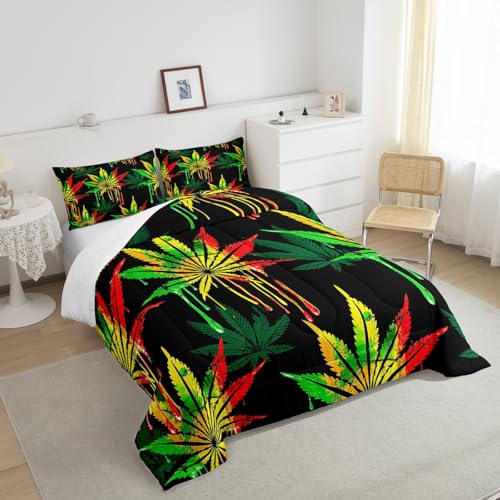 Image of Feelyou Marijuana Weed Leaf Comforter Set Full Size for Men Adults