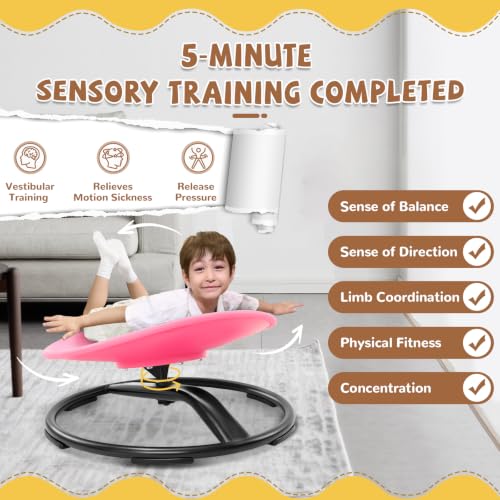 Image of Zhenx Spinning Chair for Autistic Kids (Ages 3-18) - 220lbs Capacity Sensory Swivel Seat - Sensory Toy for Teens with ADHD /Autism - Sit & Spin Calming Gift to Improve Focus & Body Balance (Pink)