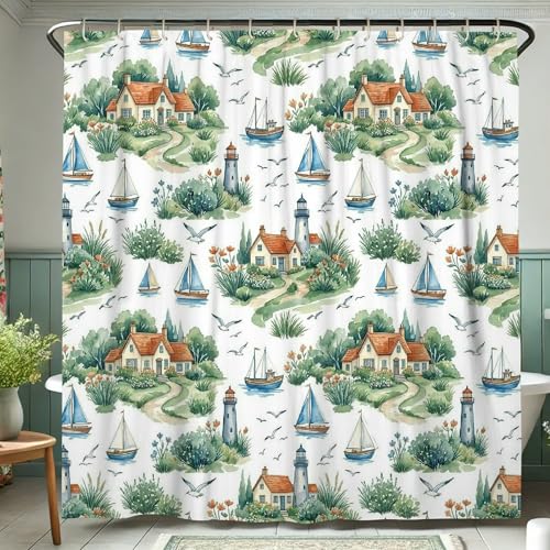 Rideau de douche 183x183 cm imperméable avec tapis de bain bateau voile rustique - 5
