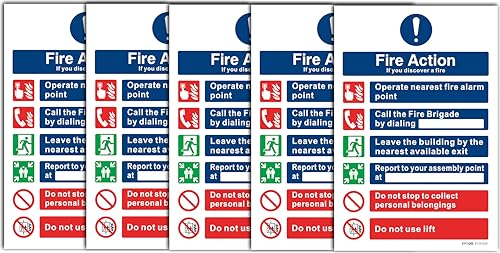 Evoges PVC Fire Action Notice Sign (If You Discover A Fire) Round Edge Rigid Plastic 300mm x 200mm x 1mm, Pack of 5