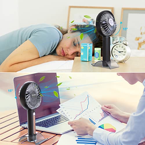 Handventilator, Ventilator Klein Handventilator Akku Aufladbar mit 4 Windgeschwindigkeit und Einstellbare Kopfstützen, USB Ventilator Tragbarer Fan für Reisen, Büro, Zuhause, Draußen, Innen - Schwarz 2