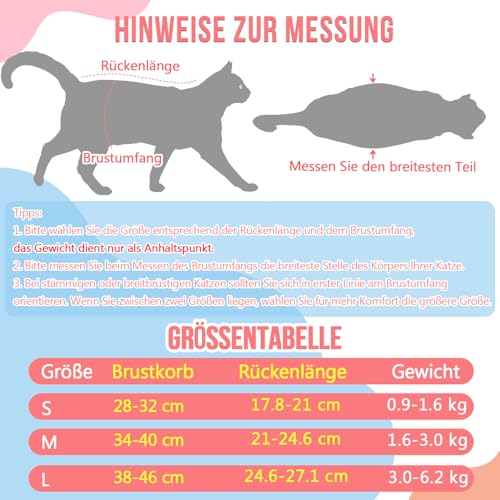 Eyein Katzenbody nach OP, Atmungsaktiver bequemer Erholungsanzug Anti-leckende Katzen-Operationsanzug mit Mesh Design für Katze Body Operation - Katzen Kätzchen E-Halsband Alternative (Hellrosa, M)