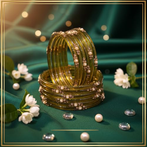 Image of SUNDRAM Women's Premium Fancy Glass Bangles for Women & Girls |with Zircon Gemstone Work & Charm| Traditional Ethnic Bangles Set of 12