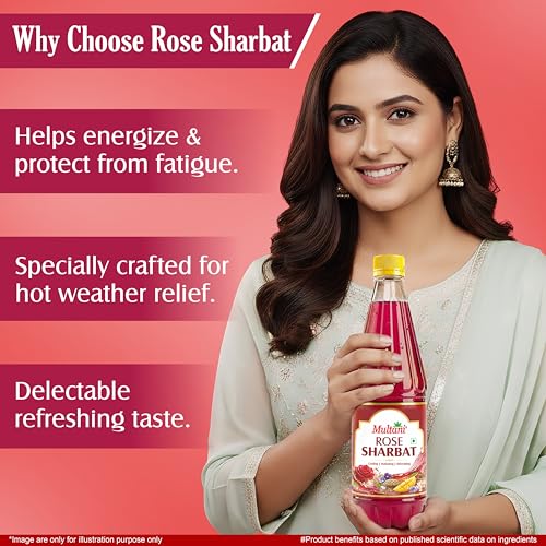 Image of Multani Rose Sharbat (750 ml) Pack of 2 | Herbal Summer Drink | Natural Ingredients - Shankhpushpi, Banafsha, Saunf, Mango, Khas, Nilofar | Refreshing Cooling Sharbat
