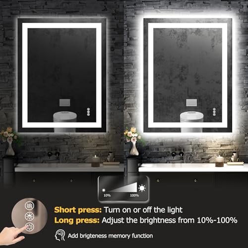 Image of Hivone 36X28 LED Bathroom Mirror with Lights, Anti-Fog, Dimmable, Backlit + Front Lit, Smart Bathroom Vanity Mirror, Memory Function, Shatterproof, Tempered Glass (Horizontal /Vertical)