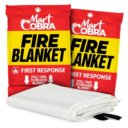Mart Cobra Fire Blanket 2-Pack – Emergency Fire Suppression for Home & Kitchen – 40'x40' Fireproof Fiberglass Safety Blankets – Heat Resistant & Easy to Use – Smothers Grease & Electrical Fires