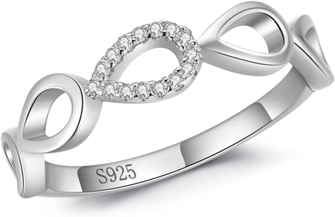Engagement Ring and Wedding Bands for Women 925 Sterling Silver Wedding Rings Teardrop Hollow with Cubic Zirconia Women's Rings