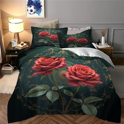 Housse de couette motifs floraux en microfibre douce effet 3D
