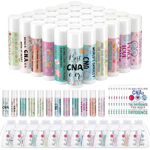 Heigble 36 Set CNA Week Gift Bulk 2026 Certified Nursing Assistant Lip Balm Card Organza Bag CNA Appreciation Accessories for Nurse Week Doctor Medical Assistant RN Hospital Graduation Work Essentials