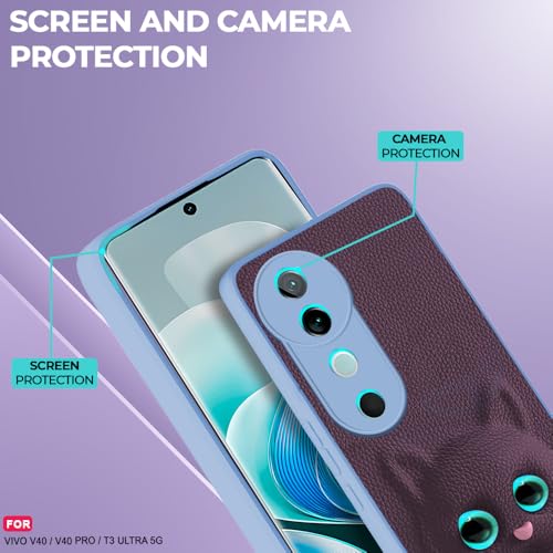 Image of AESTMO Back Case Cover for Vivo V40 / V40 Pro / T3 Ultra 5G Back Cover | 3D Cat Cover | Leather Finish | Full Body Protection | Camera Protection Back Cover (Purple)