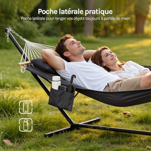 Hamac avec support extérieur grand balcon camping et coussin intégré