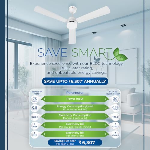 Image of CG Eco 28 | 1200mm Ceiling Fan | BEE 5 Star | BLDC | High Air delivery | Wider Blades | High speed | Anti-rust | Upto 65% Energy Saving | with RF Remote | 2-Year Product Warranty (White)