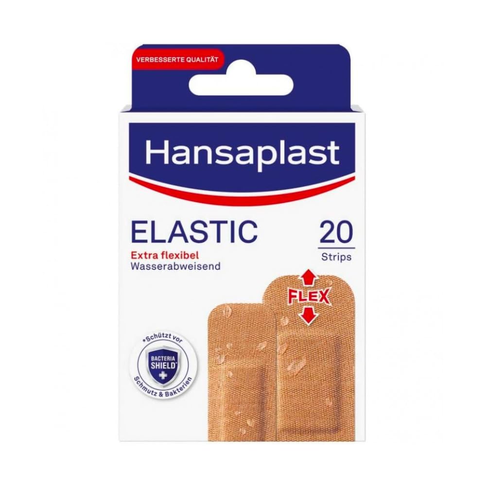 Hansaplast Elastic Pflaster (20 Strips), Wundpflaster für Gelenke und viel bewegte Körperstellen, flexibles Verbandsmaterial mit extra starker Klebkraft
