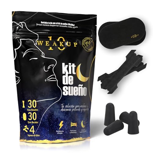 WEAKUP10® 30 Cinta Bucal Para Dormir + 30 Tiras Nasales Hipoalergénicas + 2 Pares Tapones | Antironquidos Para Dormir | No Más Ronquidos Con Mouth Tape y Myotape (KIT BUENAS NOCHES)