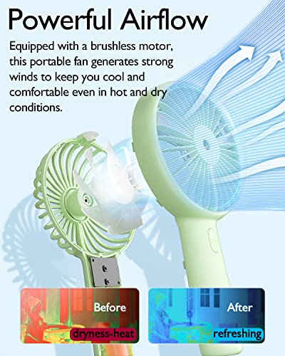 Portable Hand Held Misting Fan, Small Personal Usb Rechargeable Battery Operated Spray Fan Mister 20Ml Water Tank Mist Lash Fan Quiet 3 Speed Strong Cooling Wind For Travel Office Outdoors Matcha #TOP5