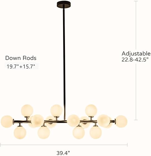 Miniatura 9 de Candelabros lineales modernos de mediados de siglo con 16 luces negras colgantes para comedor, cocina