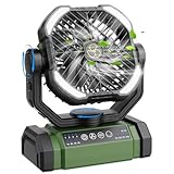 Rechargeable Fan Portable, 90°Oscillating Camping Fan Rechargeable, 270°Pivot Large Battery Powered Fans, 4Speed Cordless Fans with LED Lantern & Hanging Hook, Ventilador Recargable for Tent Travel