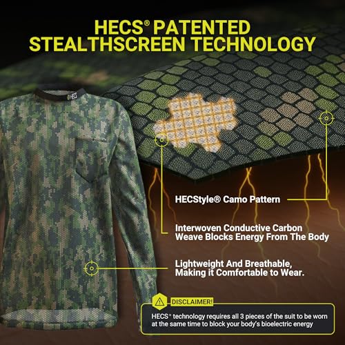HECS HECSTYLE Lightweight System | Hunting Camo Suit with Bioelectric Shielding | Hunting Clothes for Men | Patented Technology | Mens Hunting Clothes - Medium - Green