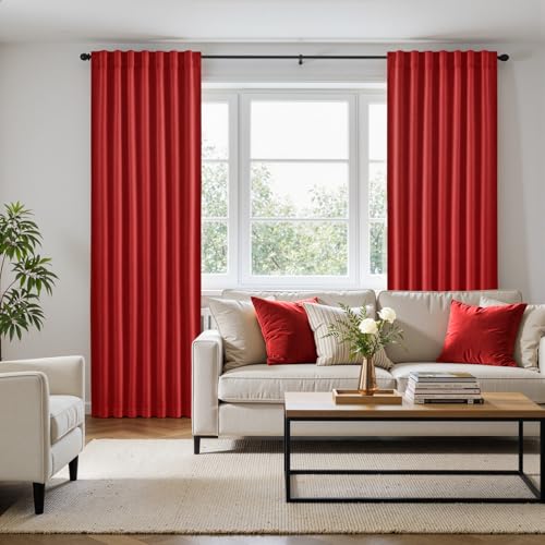 Image of ANRODUO Christmas Red Back Tab Blackout Curtains 90 Inch Long 2 Panels | Rod Pocket,Thermal Insulated Room Darkening Light Blocking Curtains for Living Room Bedroom Privacy,W42xL90