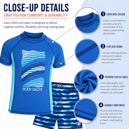 Image of Body Glove Boys Swim Set - 2 Piece Boys Swim Trunks with Rash Guard UV Protection Swimsuit Kids Bathing Suits (Sizes 4-12)