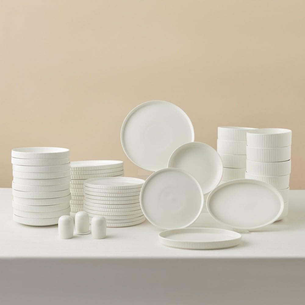 Karaca White Forever Bone China Pablito 53-Piece Dinner Set For 12 People, Premium Bone China Tableware Collection