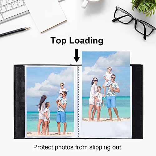 Image of Vienrose Small Photo Album 4x6 Holds 52 Photos, 2 Pack Mini Leather Photo Album with Cover Window, Acid-Free Baby Picture Album for Wedding, Family, Travel & Gift Keepsake, Black