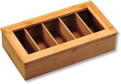 Foto von Kesper | Teebox aus Bambus | 5 Fächer | Material: Bambus | Maße: 36 x 20 x 9 cm | Teekiste mit Sichtfenster | ideal für Teebeutel, Kaffeepads & als Teekasten