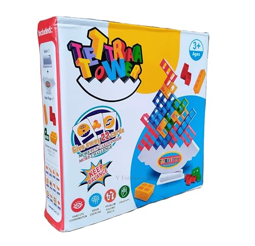 Image of V Enterprises Tetra Tower Game 32 Pcs Stack Tower,Swinging Tower, Swing Stack High Child Balance Building Block 2 Players+Interactive STEM Toy for Family, Travel Parties for Adults & Kids