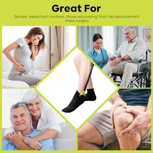LYIGEOL Compression Sock Aid Device for Removing Socks，Sock Assistant,Shoe Horn Long Handle,2 in 1 Adjustable Aluminum Tube 16"-27" Independent Living Aids for Seniors,Elderly, Disabled Men and Women - Thumbnail 7