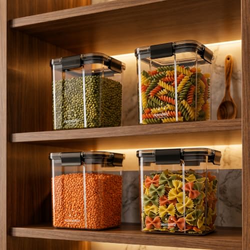 Image of HomeWiz Airtight Kitchen Storage Box 700ml x4 | Containers For Kitchen Storage Set | Food Grade BPA-Free Kitchen Containers Set With 2 Side Clip-Lock | Stackable, For Pantry and Fridge Storage