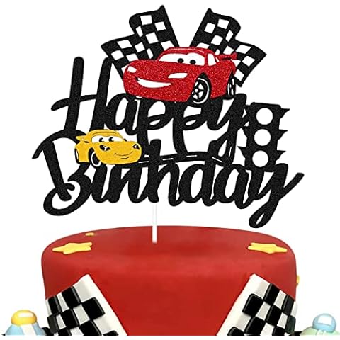 Car Cake Topper Race Car Cake Decorations for Racing Car Checkered Flag Themed Kids Boy Girl Happy Birthday Party Supplies Double Sided Cover