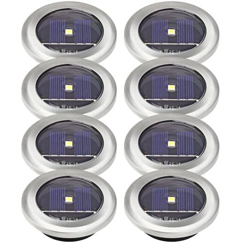 NEW 8 x SOLAR POWERED WIRELESS GARDEN DECKING DECK LIGHTS STAINLESS STEEL WHITE LED