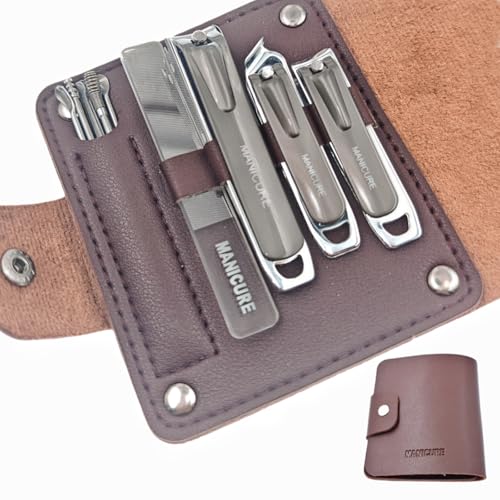 ZHIYE 10 Pcs Manicure Pedicure Kit Stainless Steel Nail Clippers Set Professional Nail Grooming Tools with Case for Men Women (Gunmetal Grey)