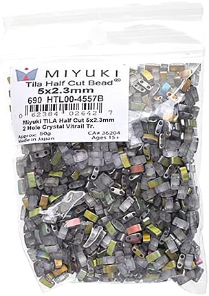Miyuki TILA Half Cut 5x2.3mm 2 Hole Crystal Vitrail Transparent Matte HTL4557 50Gms Bulk Bag of Japanese Glass Beads