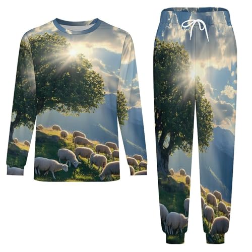 Mountain Landscape Sheeps Christian Men’s Pajama Set Long Sleeve Top And Pants Loungewear Sleepwear Pjs Nightwear3