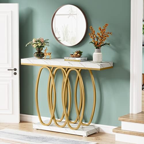 Tribesigns White Gold Entryway Table, Luxury Faux Marble